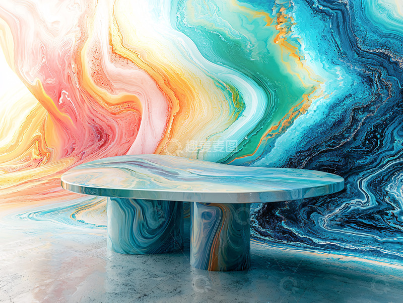 高清大图下载【趣麦麦图】彩色流体大理石纹理展示台