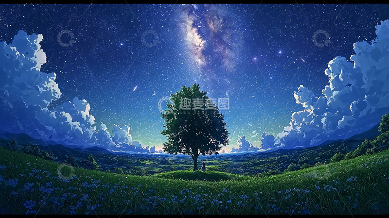 高清大图下载【趣麦麦图】星空下的孤独树