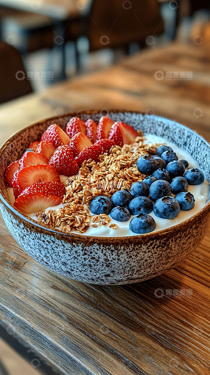 高清大图下载【趣麦麦图】美味早餐水果麦片酸奶碗