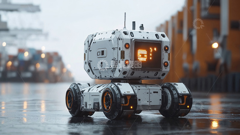 高清大图下载【趣麦麦图】雨中白色小机器人