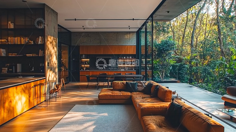 高清大图下载【趣麦麦图】现代简约风格落地窗豪宅客厅