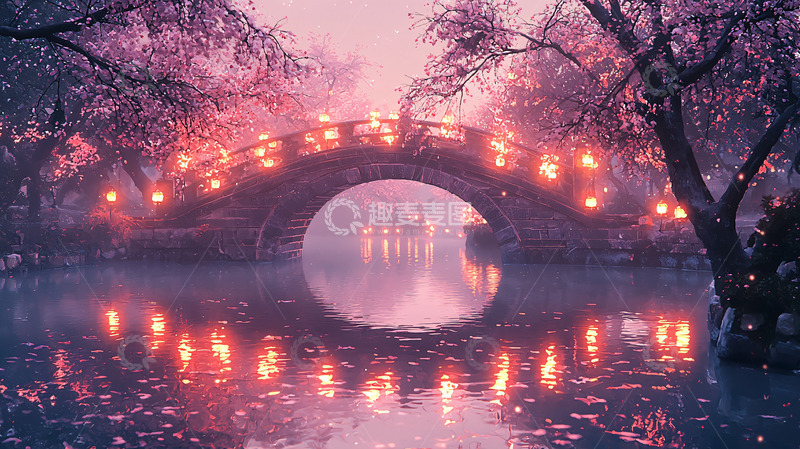 高清大图下载【趣麦麦图】梦幻古桥夜景
