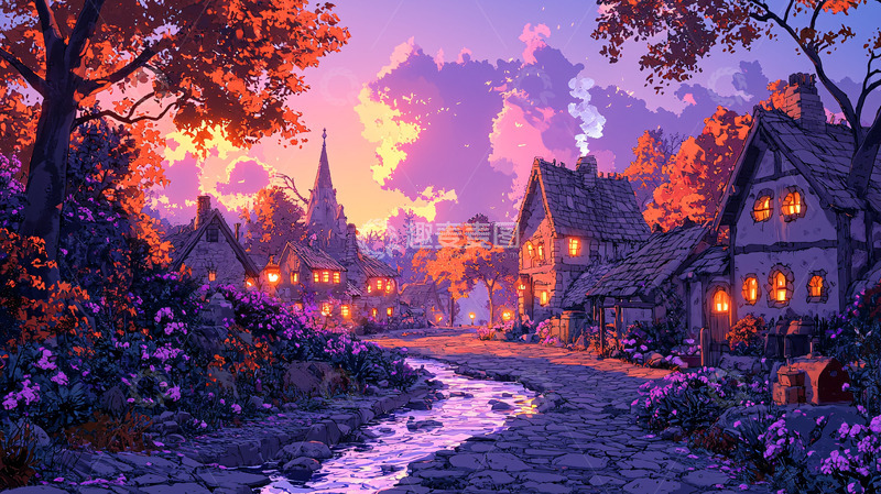 高清大图下载【趣麦麦图】傍晚小镇风景