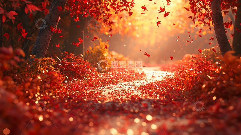 高清大图下载【趣麦麦图】红叶小溪秋景图