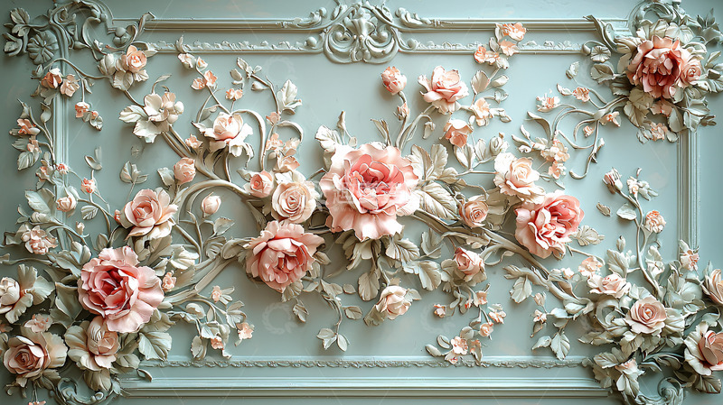 高清大图下载【趣麦麦图】欧式复古玫瑰花纹壁纸