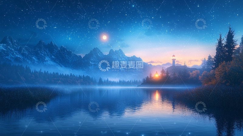 高清大图下载【趣麦麦图】星空湖泊雪山