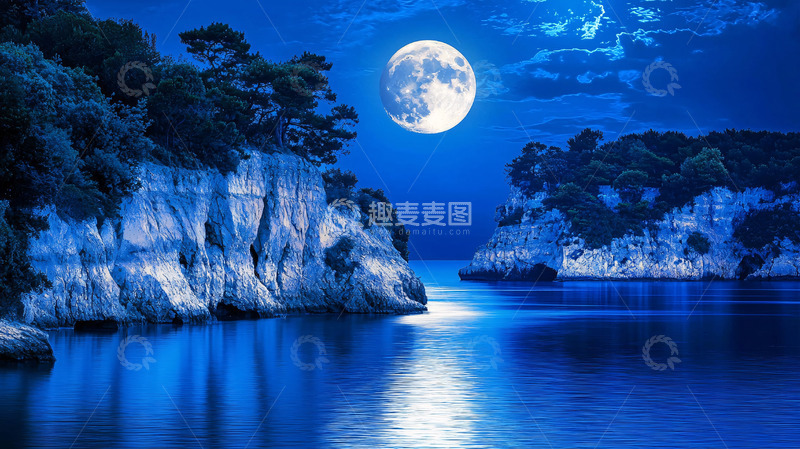 高清大图下载【趣麦麦图】月光下的海边岩石