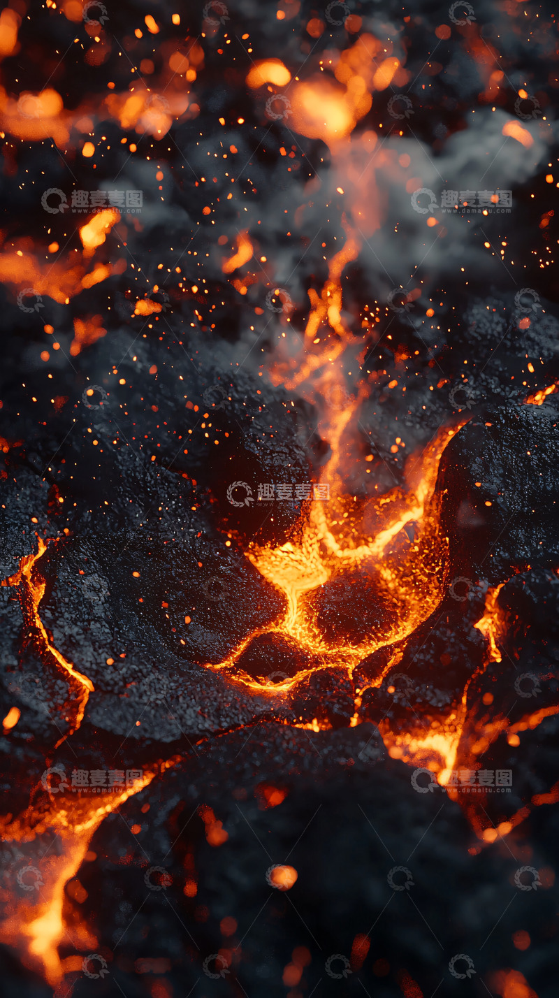 高清大图下载【趣麦麦图】熔岩流淌的火山岩浆