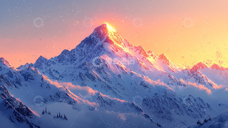 高清大图下载【趣麦麦图】金色阳光照耀的雪山