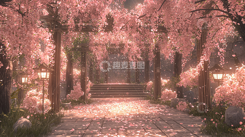 高清大图下载【趣麦麦图】唯美樱花树林小路