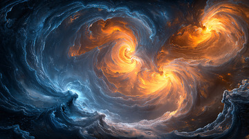 蓝色火焰与橙色火焰漩涡