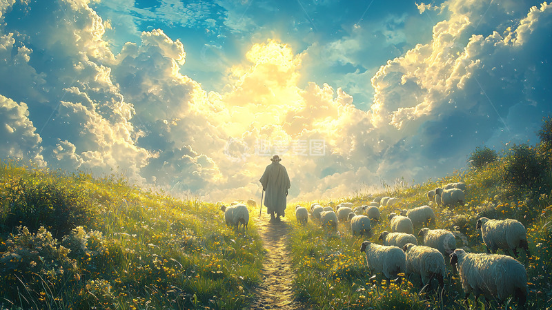 高清大图下载【趣麦麦图】牧羊人引领羊群走向光明
