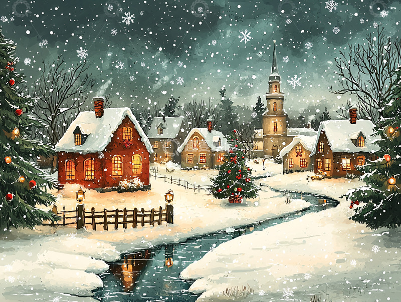 高清大图下载【趣麦麦图】下雪的圣诞小镇