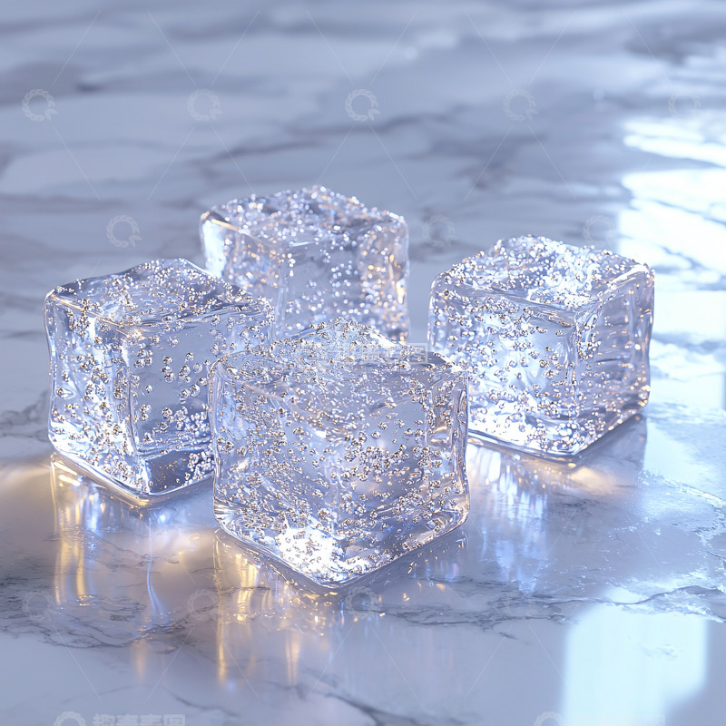 高清大图下载【趣麦麦图】晶莹剔透的冰块在白色大理石上