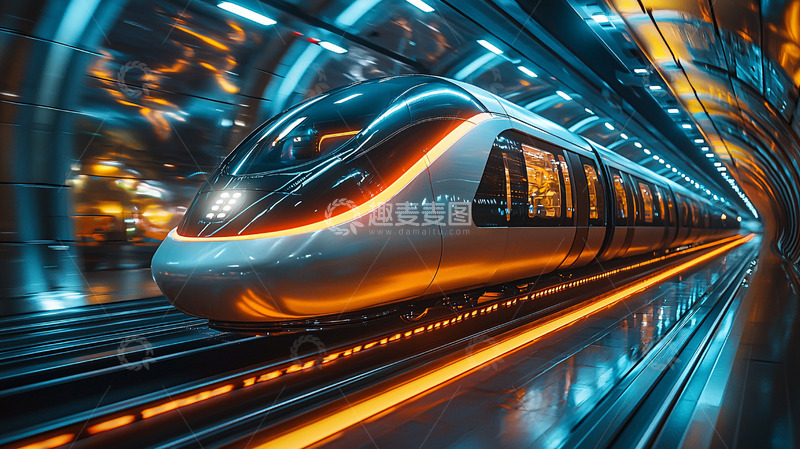 高清大图下载【趣麦麦图】高速列车隧道夜景