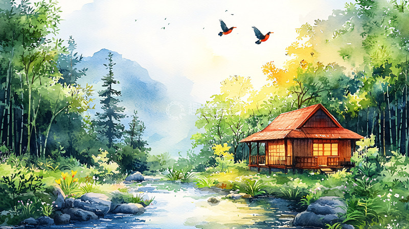 高清大图下载【趣麦麦图】水彩画风景