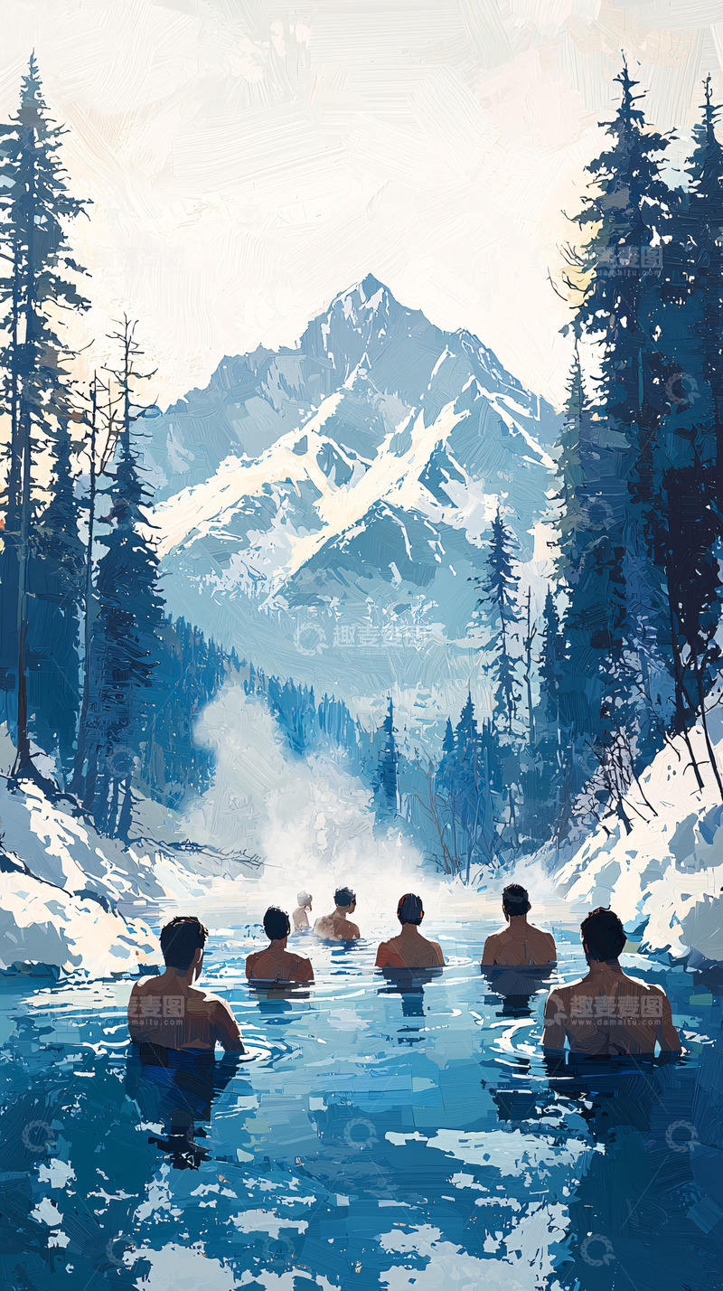 高清大图下载【趣麦麦图】雪山温泉