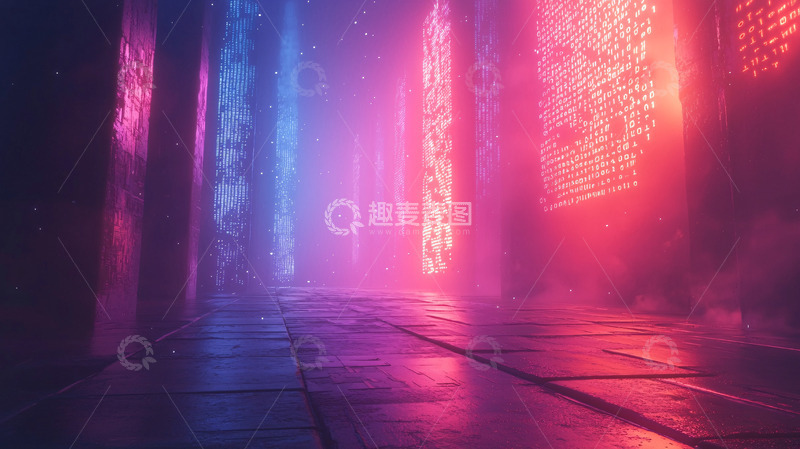 高清大图下载【趣麦麦图】霓虹灯下的未来都市走廊