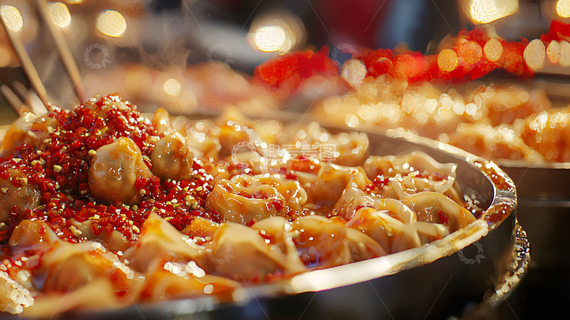高清大图下载【趣麦麦图】香辣煎饺美食街景