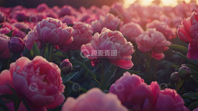 高清大图下载【趣麦麦图】日落时分盛开的牡丹花田