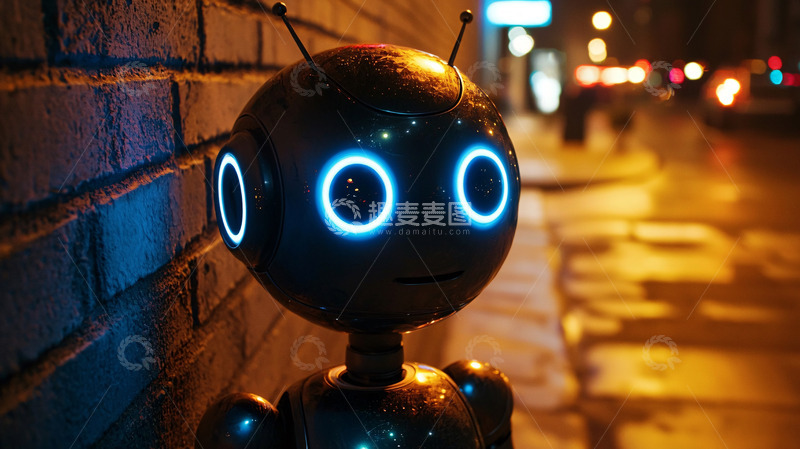 高清大图下载【趣麦麦图】夜间街道机器人特写