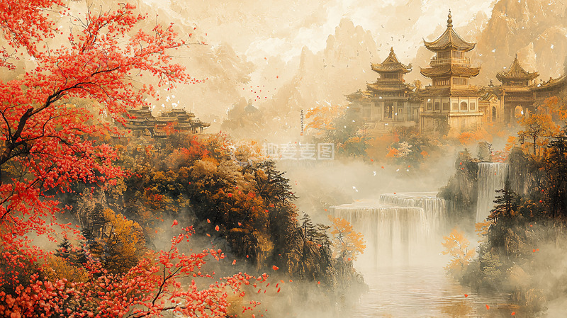 高清大图下载【趣麦麦图】山水画意境东方古建筑