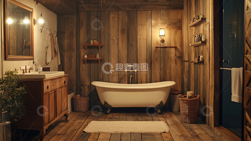 高清大图下载【趣麦麦图】原木风浴室
