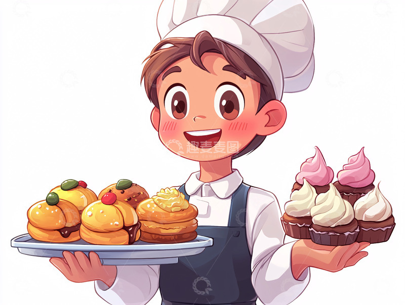 高清大图下载【趣麦麦图】厨师拿着糕点甜点