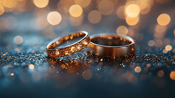 闪耀的婚戒在璀璨背景