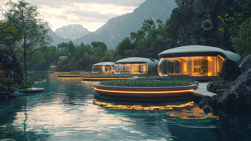 高清大图下载【趣麦麦图】未来感湖畔小屋