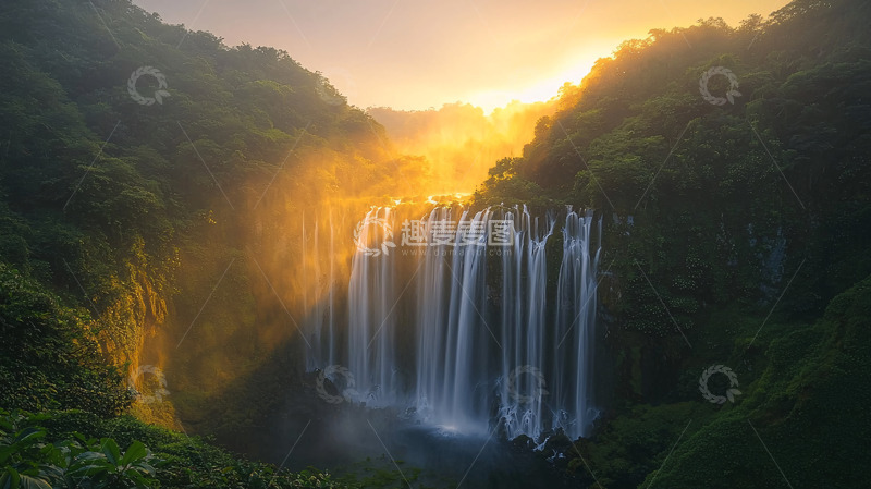 高清大图下载【趣麦麦图】日出时分瀑布