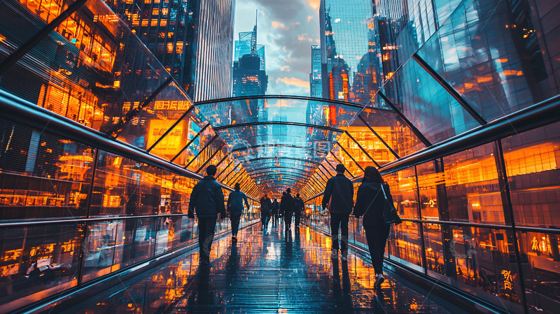 高清大图下载【趣麦麦图】城市天桥人行道夜景