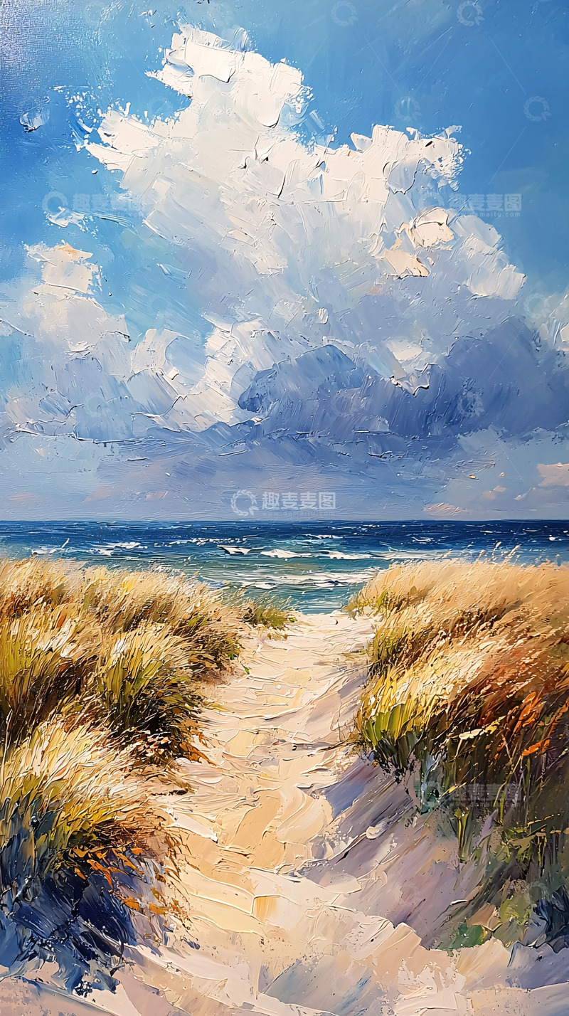 高清大图下载【趣麦麦图】海边小路通向海洋的油画