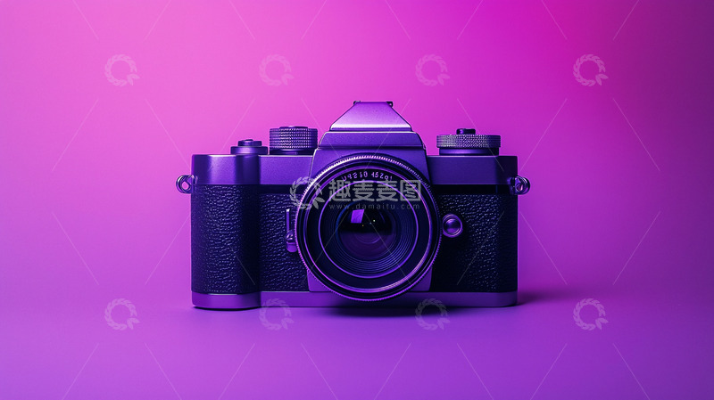 高清大图下载【趣麦麦图】紫色背景下的复古相机