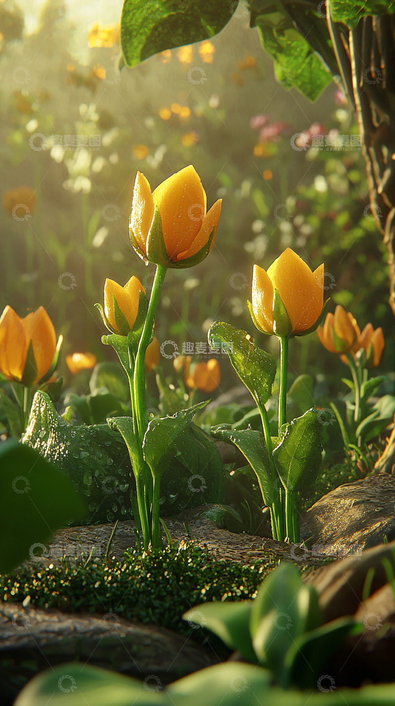 高清大图下载【趣麦麦图】阳光下的黄色郁金香花田