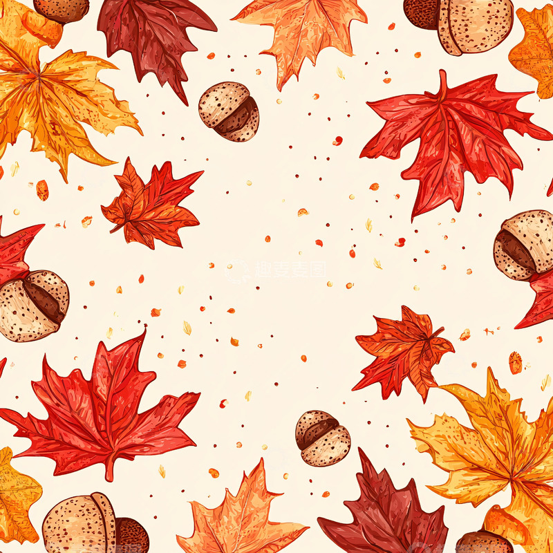 高清大图下载【趣麦麦图】秋季枫叶和栗子组成的边框
