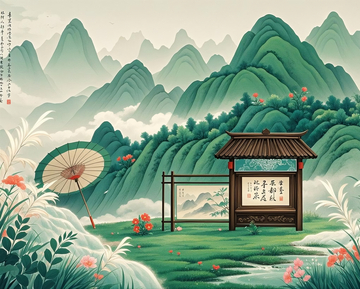 ​青绿国潮山水花草1