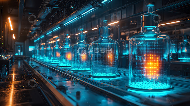 高清大图下载【趣麦麦图】未来科技感玻璃瓶生产线