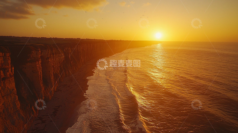 高清大图下载【趣麦麦图】日落悬崖峭壁海岸线