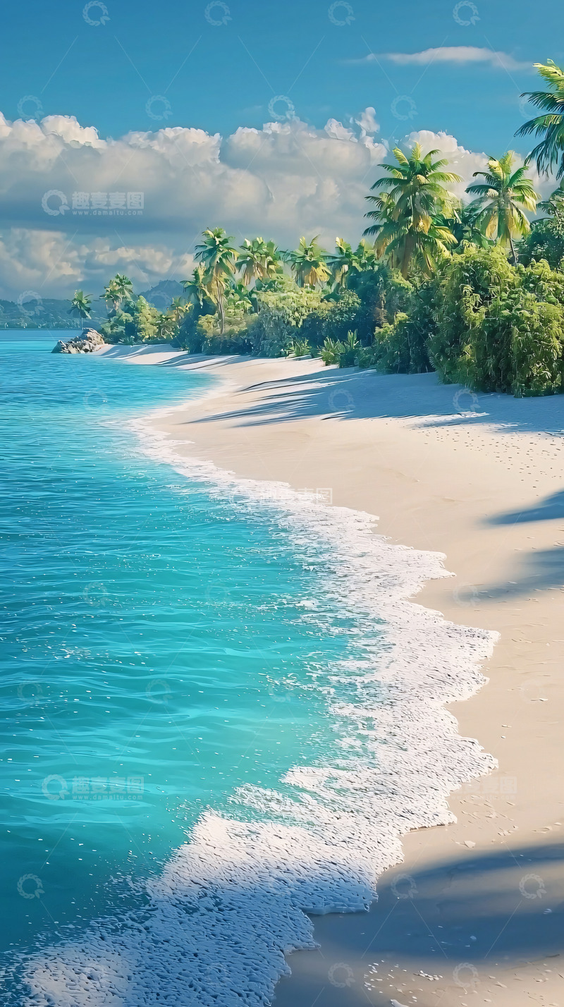 高清大图下载【趣麦麦图】热带海滩椰林风光
