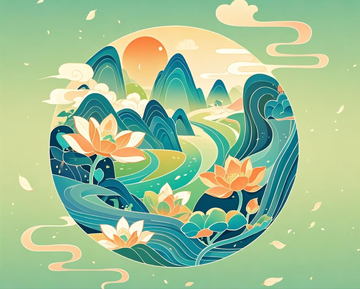 ​青绿国潮山水花草