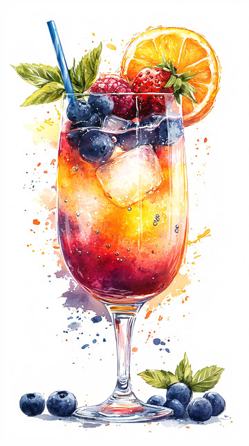 水彩水果鸡尾酒