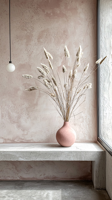 粉色花瓶干花摆件