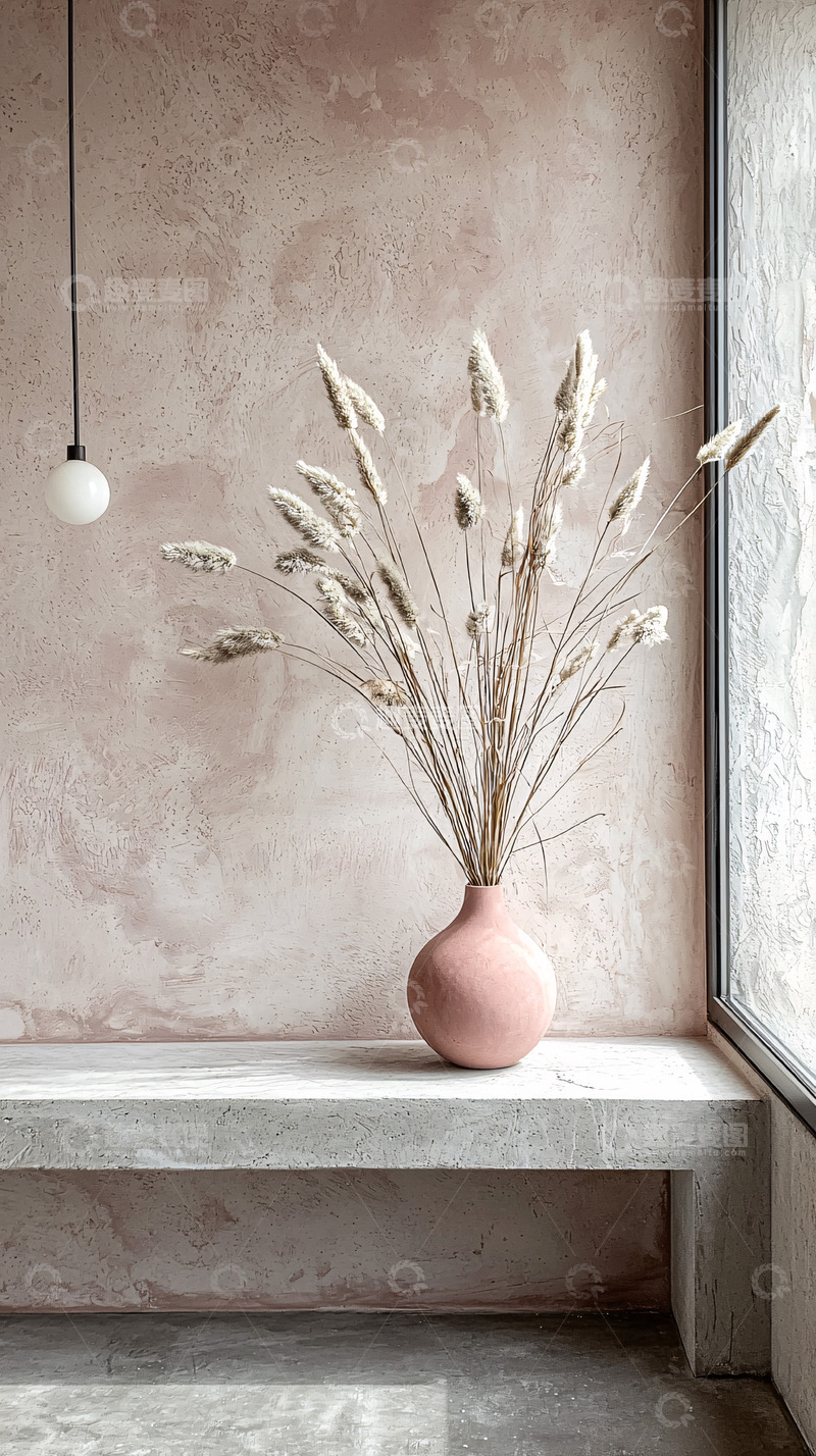 高清大图下载【趣麦麦图】粉色花瓶干花摆件