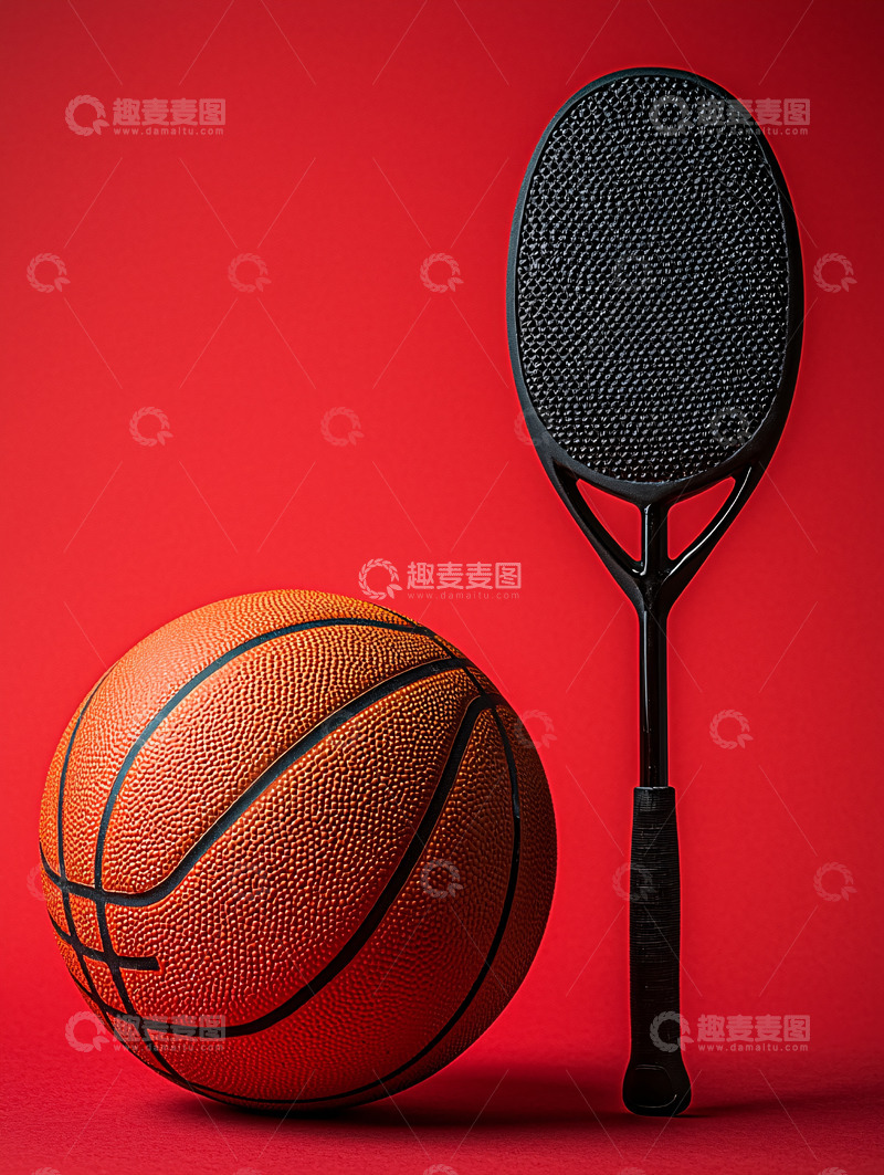 篮球和黑色球拍
