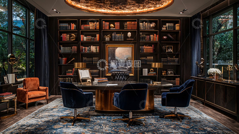 高清大图下载【趣麦麦图】豪华复古书房办公室