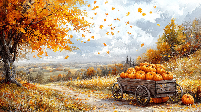 高清大图下载【趣麦麦图】秋日田园南瓜收获场景