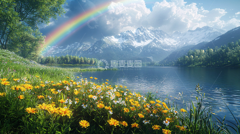 高清大图下载【趣麦麦图】阳光明媚的彩虹山水画