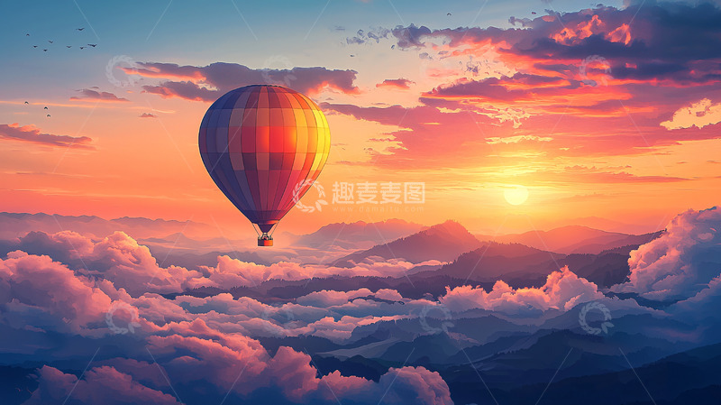 高清大图下载【趣麦麦图】热气球日落云海