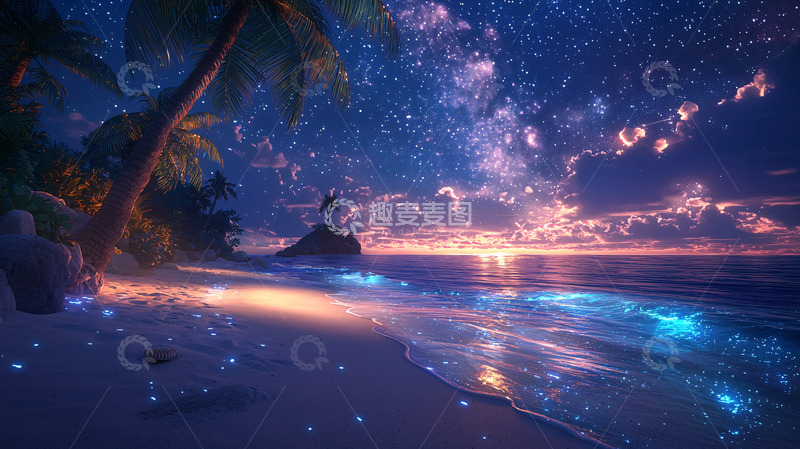 高清大图下载【趣麦麦图】星空下的海滩美景